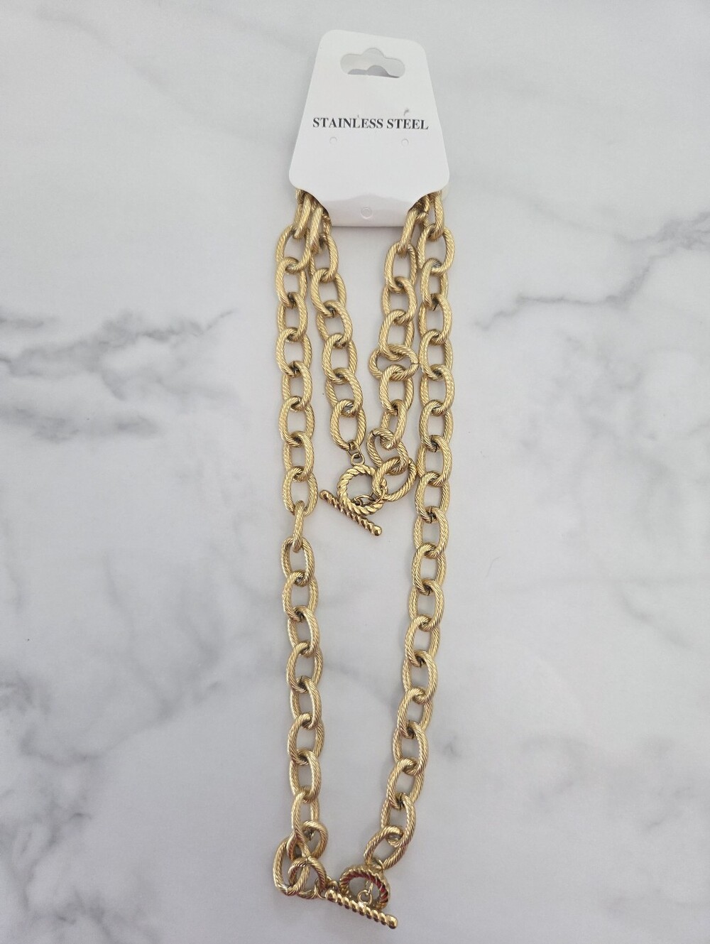 Chunky Gold Chain Toggle Necklace & Bracelet Set Twisted Oval Links - Picture 4 of 15